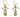 A pair of modern, 9ct yellow gold, peridot & opal set drop earrings