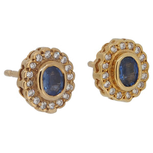 Sapphire & Diamond Set Cluster Stud Earrings