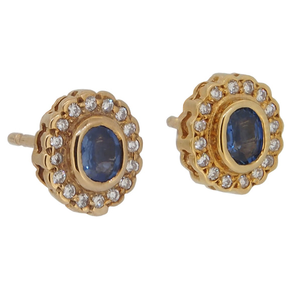 A pair of modern, 9ct yellow gold, sapphire & diamond set, cluster stud earrings