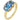 A modern, 18ct yellow gold, blue topaz & diamond set seven stone ring.