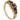 A modern, 9ct yellow gold, garnet set, five stone, half hoop ring.