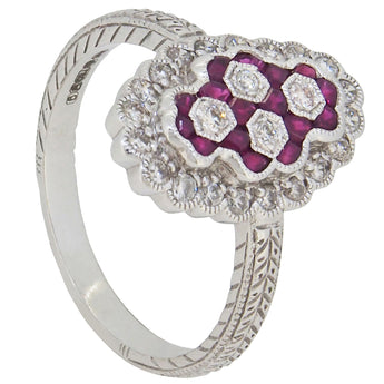 A modern, 18ct white gold, ruby & diamond set cluster ring.