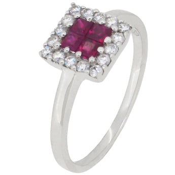 A modern, 18ct white gold, ruby & diamond set cluster tablet ring.