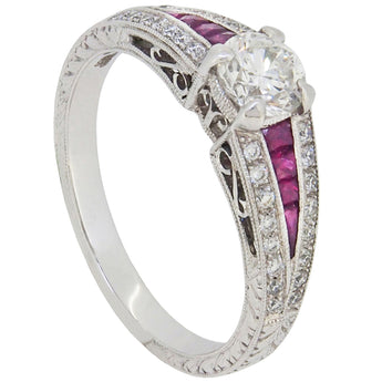 A modern, 18ct white gold, ruby & diamond set cluster ring