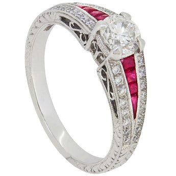 A modern, 18ct white gold, ruby & diamond set ring.