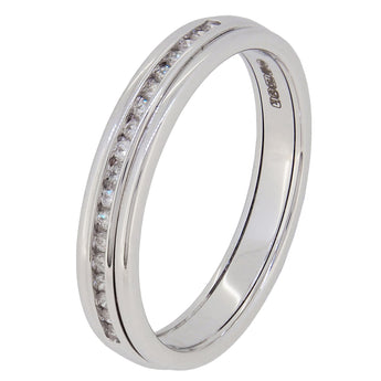 A modern, 18ct white gold, diamond set half eternity ring