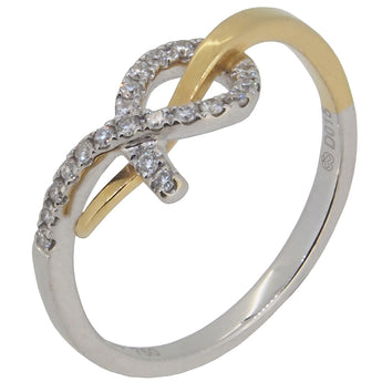 A modern, 18ct yellow & white gold, diamond set knot ring.