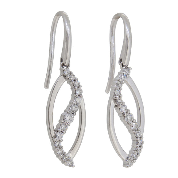 A pair of modern, 18ct white gold, diamond set drop earrings