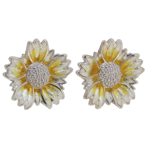 A modern, silver, enamel set, yellow coastal tidy tip stud earrings