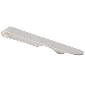 A modern, silver tie slide