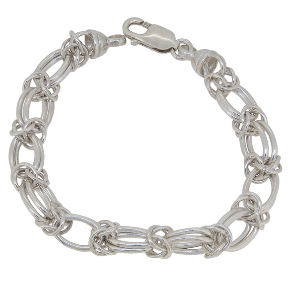 A modern, silver, oval & knot link bracelet