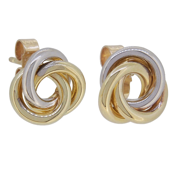 A pair of modern, 9ct yellow & white gold knot stud earrings