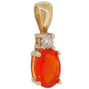 A modern, 9ct yellow gold, fire opal & diamond set pendant