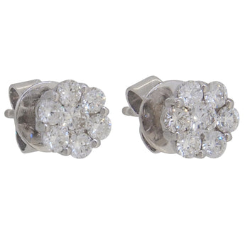 A pair of modern, 18ct white gold, diamond set cluster stud earrings.