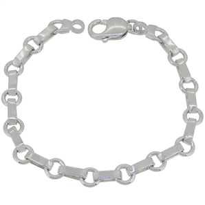 A modern, silver, circular & oval link bracelet.