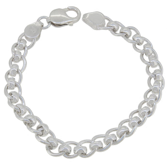A modern, silver, rollerball link bracelet.