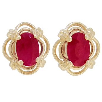 A pair of modern, 9ct yellow gold, ruby set stud earrings.