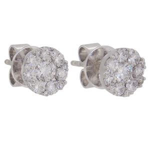 A pair of modern, 18ct white gold, diamond set cluster stud earrings.