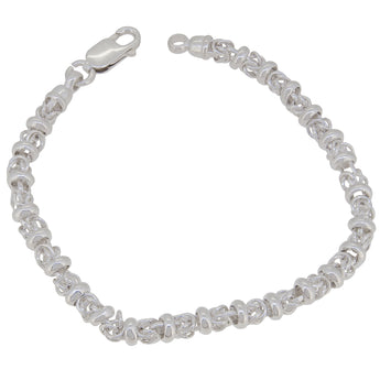 A modern, silver, circular & knot link bracelet.