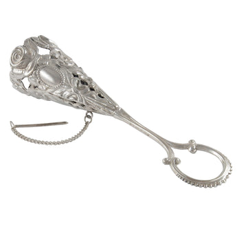 A silver posy holder with securing pin & chain