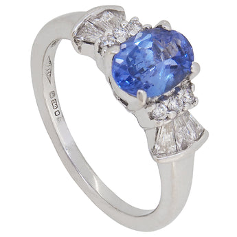 A modern, 18ct white gold, tanzanite & diamond set, thirteen stone ring.
