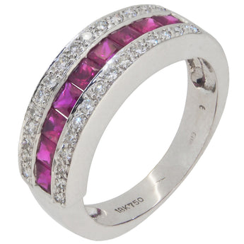 A modern, 18ct white gold, ruby & diamond set, thirty nine stone, three row half eternity ring.