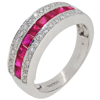 A modern, 18ct white gold, ruby & diamond set, thirty nine stone, three row half eternity ring.