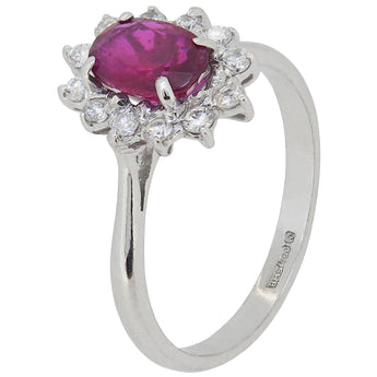 A modern, 18ct white gold, ruby & diamond set cluster ring.