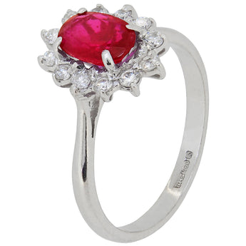 A modern, 18ct white gold, ruby & diamond set cluster ring.