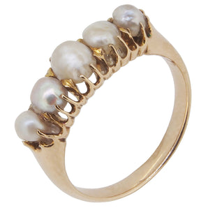 A Victorian, 18ct yellow gold, pearl set, five stone ring.
