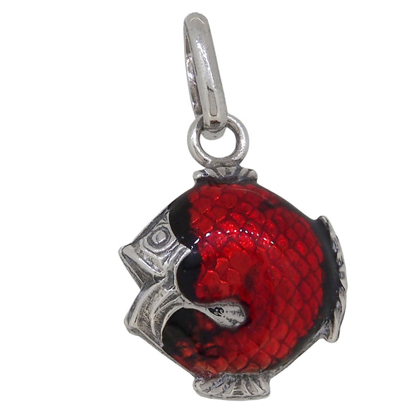 A modern, silver, red enamel set fish pendant