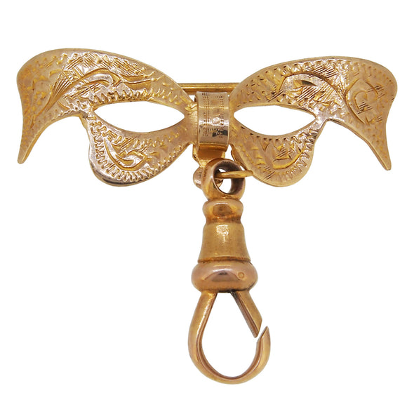 A mid-20th century, 9ct yellow gold, bow fob brooch & swivel