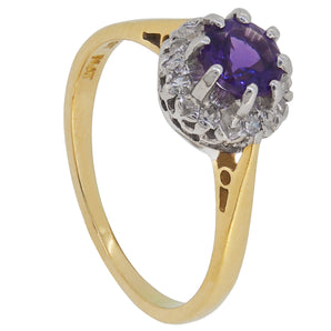 A mid-20th century, 18ct yellow gold & platinum setting, amethyst & diamond set, coronet cluster ring.