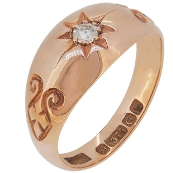 An Edwardian, 9ct yellow gold, diamond gypsy set, single stone ring.