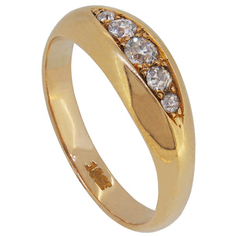 An early 20th century, 18ct yellow gold, diamond set, five stone, boat shape ring.