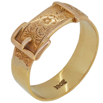 A mid-20th century, 18ct yellow gold, buckle band ring.