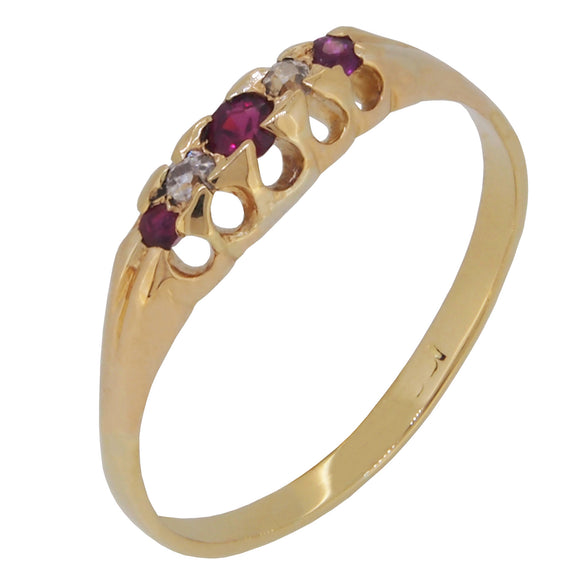 A Victorian, 18ct yellow gold, ruby & diamond set, five stone ring