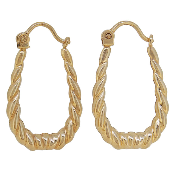 A pair of modern, 9ct yellow gold, twist hoop earrings