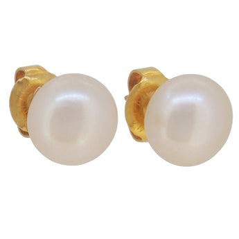 A pair of modern, 9ct yellow gold, cultured freshwater pearl set stud earrings.