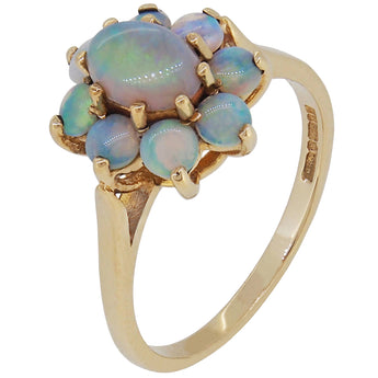 A modern, 9ct yellow gold, opal set cluster ring.