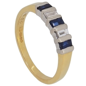 A modern, 18ct yellow & white gold, sapphire & diamond set, five stone half eternity ring.