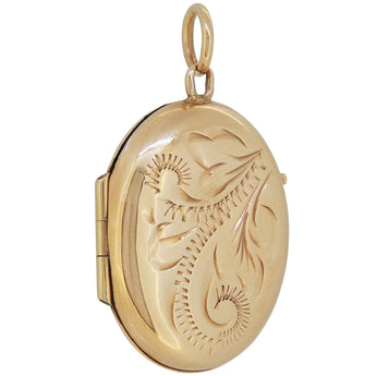A mid-20th century, 9ct yellow gold, fully engraved oval locket