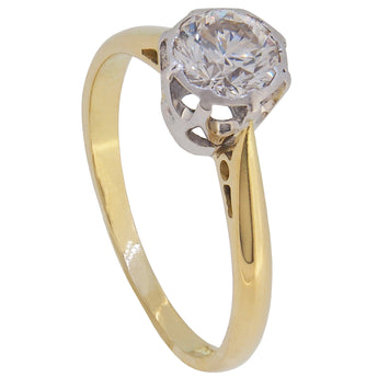 A modern, 18ct yellow gold, diamond set, single stone, solitaire ring.