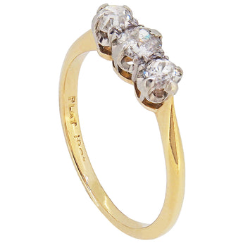 An early 20th century, 18ct yellow gold & platinum setting, diamond set three stone ring