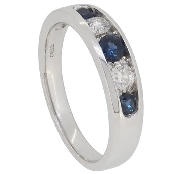 A modern, 9ct white gold, sapphire & diamond set, five stone half eternity ring.
