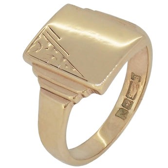 A modern, 9ct yellow gold, half engraved rectangular signet ring
