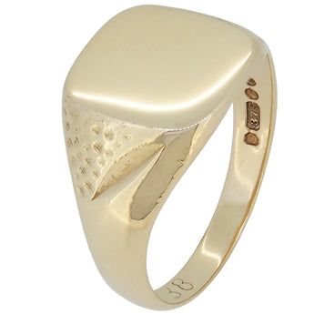 A modern, 9ct yellow gold, cushion signet ring