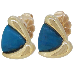 A pair of early 20th century, 14ct yellow gold, turquoise set stud earrings