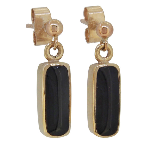 A pair of 9ct yellow gold, black onyx set drop earrings
