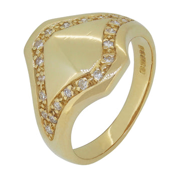 A modern, 18ct yellow gold, diamond set signet ring.